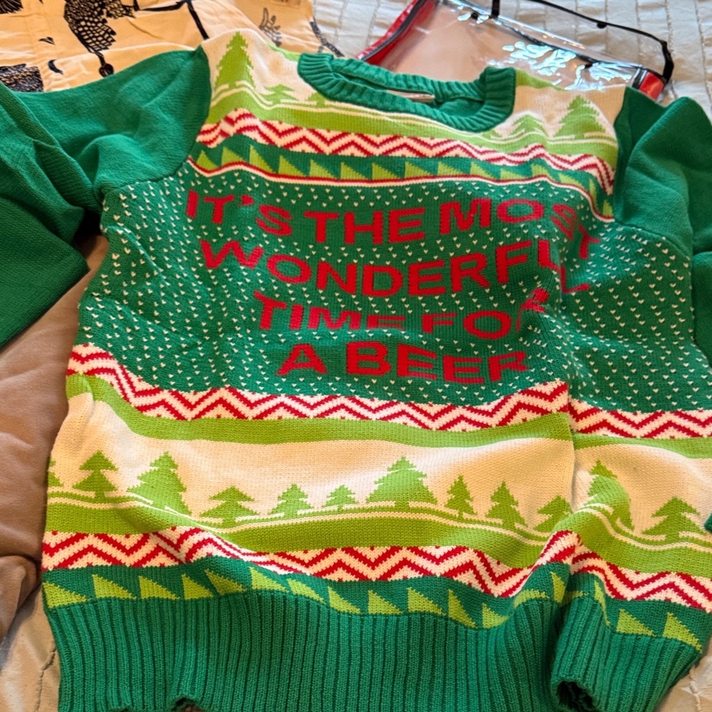 Spencer's Green and White Striped Knit Sweater